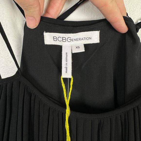 BCBGeneration | NWT Black Accordion Pleated Adjustable Strap Mini Swing Dress - Picture 9 of 10